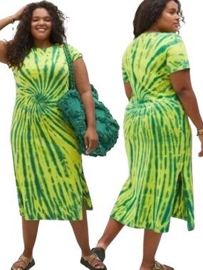 Anthropologie Daily Practice Tie-Dye Midi Dress Women's XS Lagoon Green Colorful